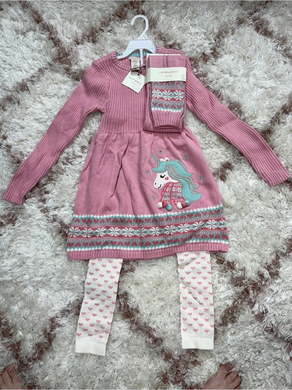 Cynthia Rowley Pink Knit Dress with Heart Print Leggings